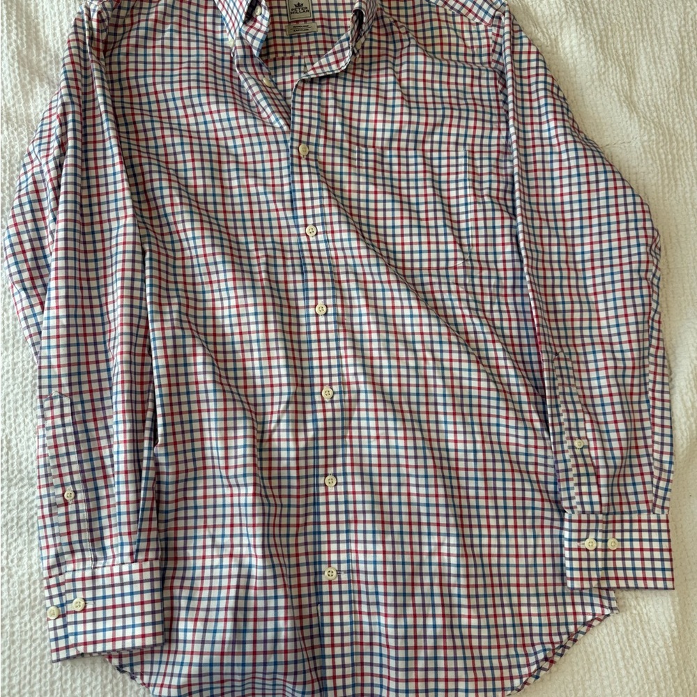 Peter Millar Red and Blue Checkered Button Down Shirt